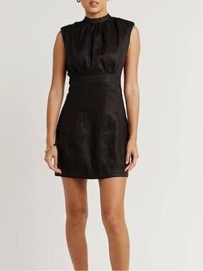 NWOT DISSH Rogan %100 linen mini Dress Black Size 4 Small